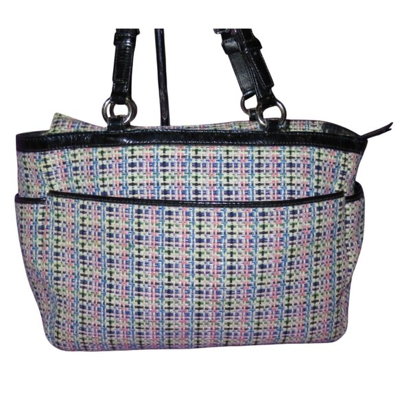 Coach 2011 Gallery Herringbone Tweed & Patent Leather tote in Pink, Blue & Black - Picture 2 of 14